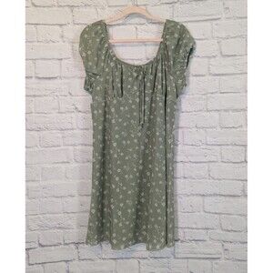 SO Green & White Mesh Floral Milkmaid Cap Sleeve Cottage dress Juniors X XL‎